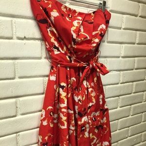 Express Red Floral Strapless Dress